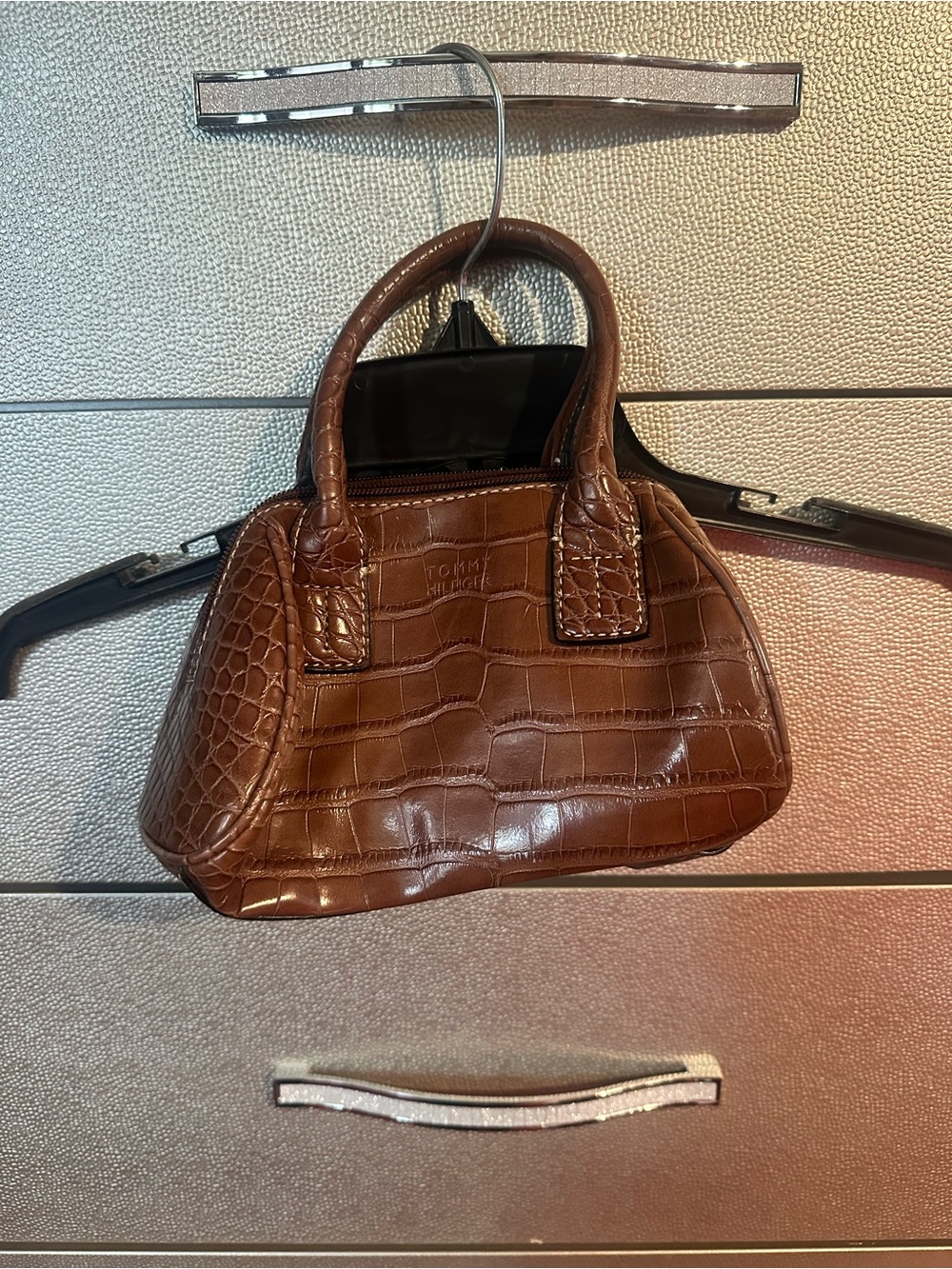 Tommy Hilfiger Brown Croc-Embossed Mini Satchel